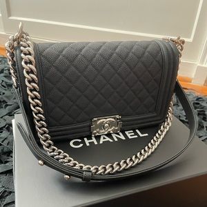 Chanel Boy black old medium bag with silver hw